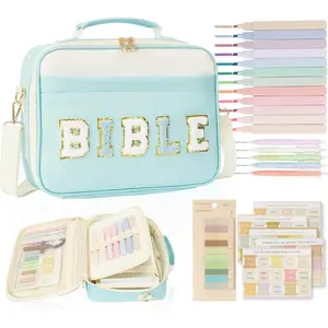 Bible Cover Case for Women Bible Study Supplies Bible Journaling Kit Large Preppy Chenille Letter Bible Tote Bag Carrying Case Christian Gifts for Girls