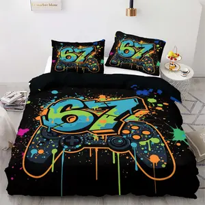 Cool Colorful Gaming Controller Print Bedding Set, Soft Bedding Sets, Includes Duvet Cover and Pillowcases, Trendy Esports Bedroom Decor Gift