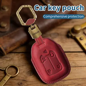 For GMC Key Fob Cover with Keychain，Key Case Shell genuine leather Full Protection Compatible with GMC Chevy Acadia Sierra Terrain Silverado 1500 2500HD 3500HD