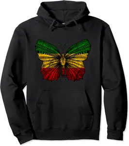 Reggae Butterfly Rastafari Roots Reggae Jamaica Hippie Pullover Hoodie - Parkerrhode Shop 89B09KX111R9