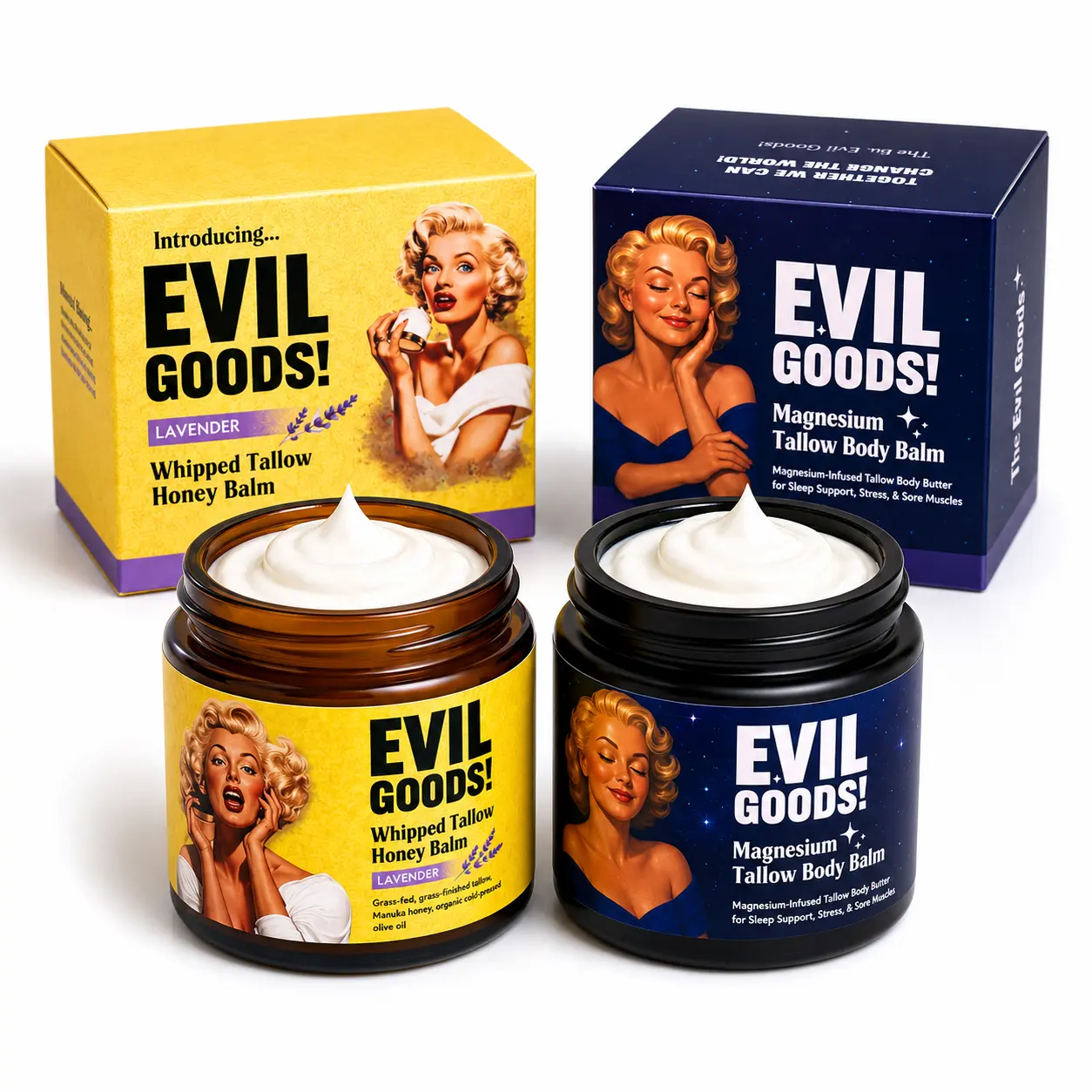 EVIL GOODS! Whipped Tallow Honey Balm and Magnesium Tallow Body Balm Bundle EVIL GOODS! Whipped Tallow Honey Balm and Magnesium Tallow Body Balm Bundle