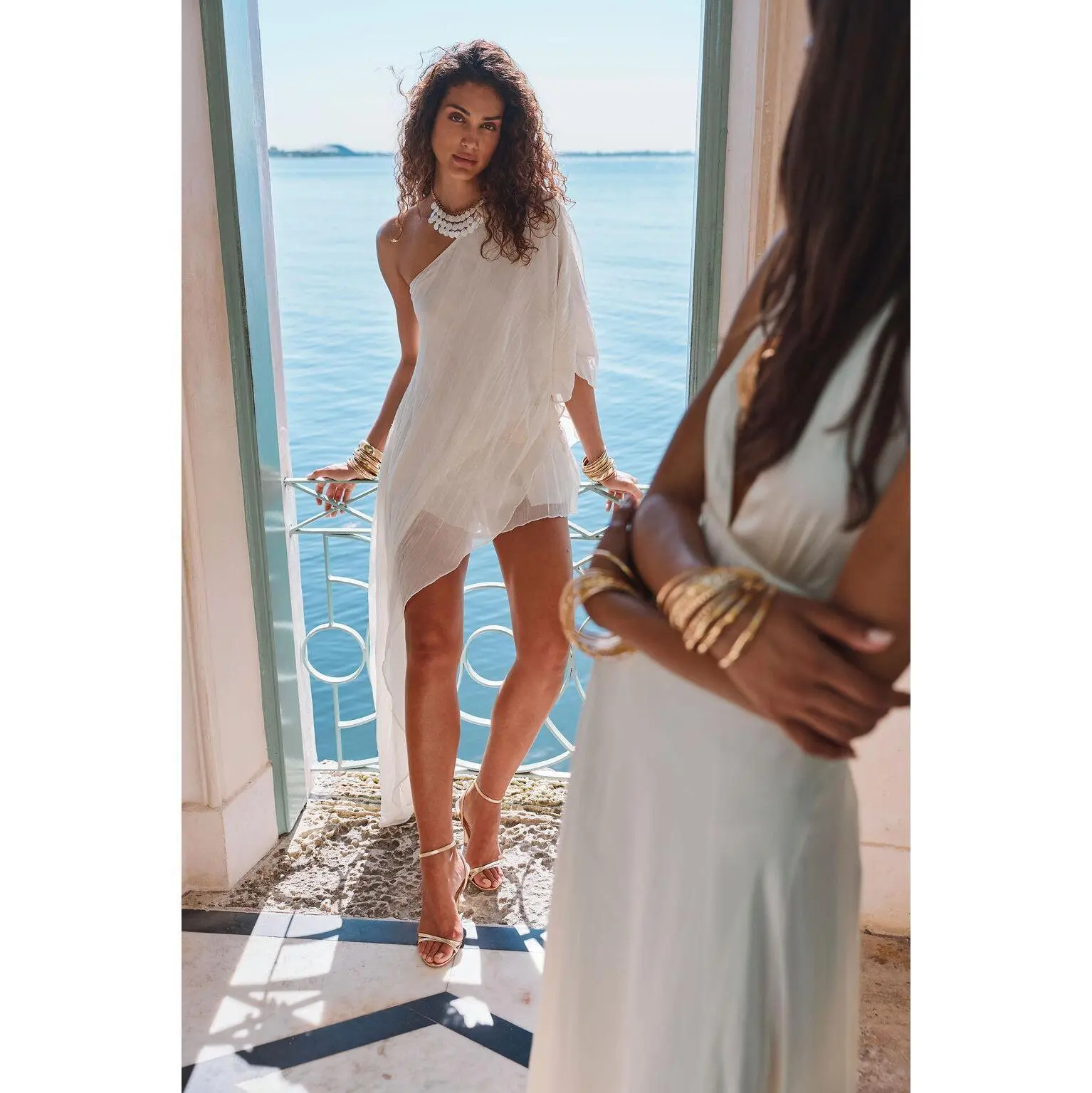 Anya Cream Chiffon One Shoulder Tunic