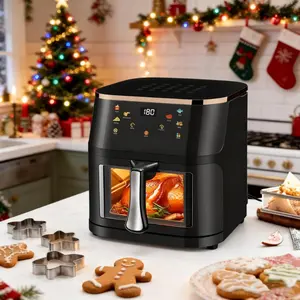 Air Fryer 8.45QT Large Capacity, 1400W Healthy Cooker with 6 Presets, Digital LCD Touch Screen, Visual Cooking Window, Non-Stick Basket
