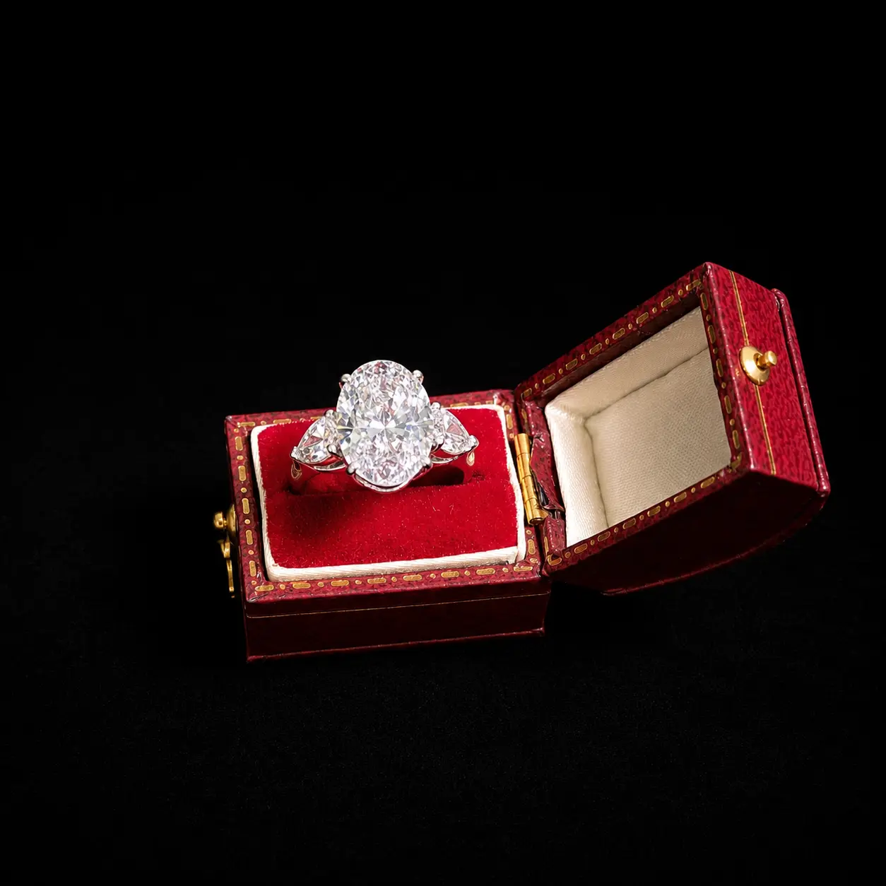 18K 4.72g White Gold IGI Lab Diamond 5.05CTs Oval Center Iconic Three-Stone Engagement Ring GEM09