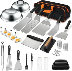 35PCS Griddle Accessories Kit, Flat Top Grill Accessories Set for Blackstone and Camp Chef, Grill Spatula Set with Enlarged Spatulas, Basting Cover,