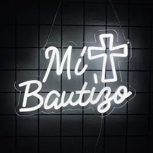 Mi Bautizo Sign Baptism , Baby and Children's Birthday Decoration for Living Room, Garden, Bedroom, Mi Bautizo Neon Sign Led Night Light