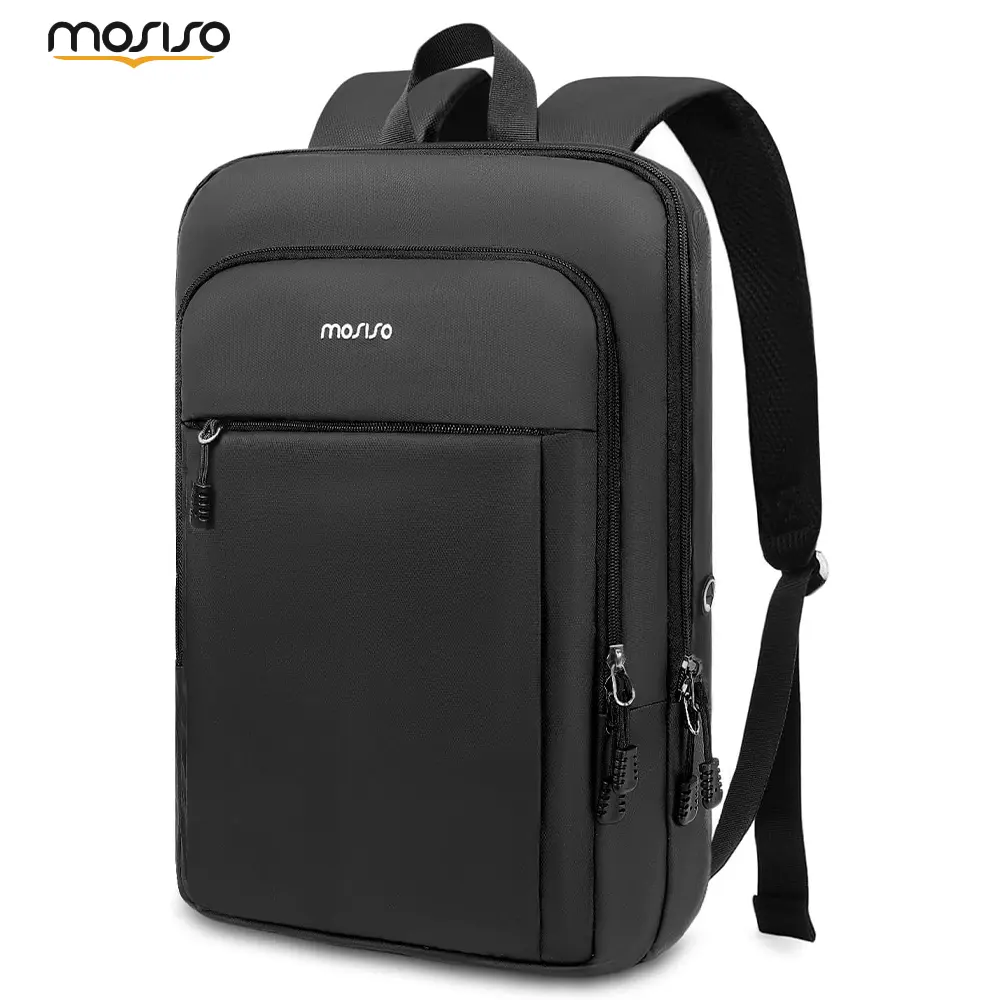 MOSISO Slim Lightweight Laptop Backpack for Men & Women, 15.6-17.3 Inch Waterproof Polyester Daypack for Work, School & Travel with Luggage Strap, Backpacks For School, Whats In My Bag, On The Road, Edc Gear, Campus Life, Everyday Carry, Zipper