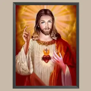 Jesus Heart Pattern DIY Diamond Arts Colorful Painting Kit without Frame, DIY 5D Diamond Arts Colorful Painting for Bedroom Wall Decor, Diamond Painting Kits