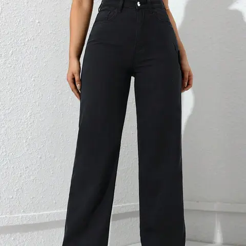 Women's High-Waisted Straight Leg Wide-Leg Denim High Rise Jeans Pants Bottom, Basic Casual Fashion, Daily Wear, Everyday, Fitted Design with Pockets, Zipper Fly