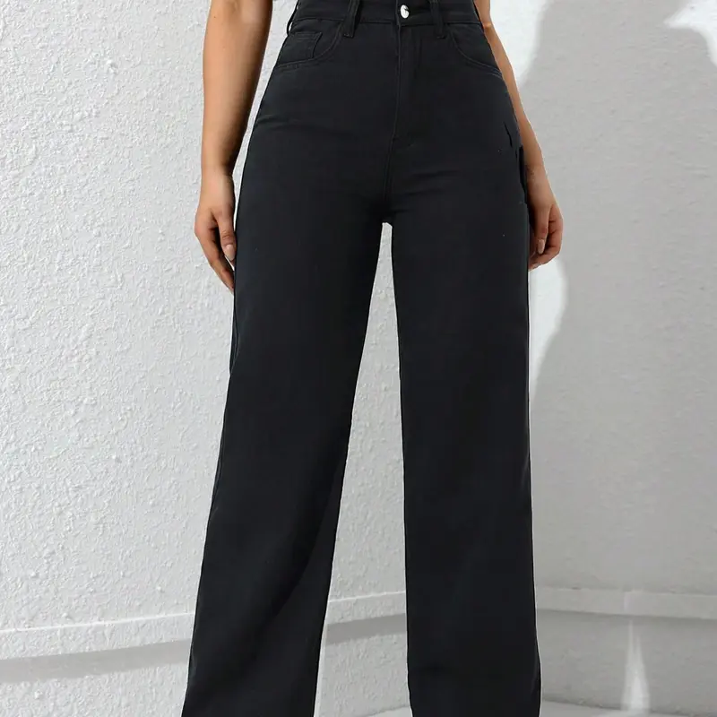 Women's High-Waisted Straight Leg Wide-Leg Denim High Rise Jeans Pants Bottom, Basic Casual Fashion, Daily Wear, Everyday, Fitted Design with Pockets, Zipper Fly