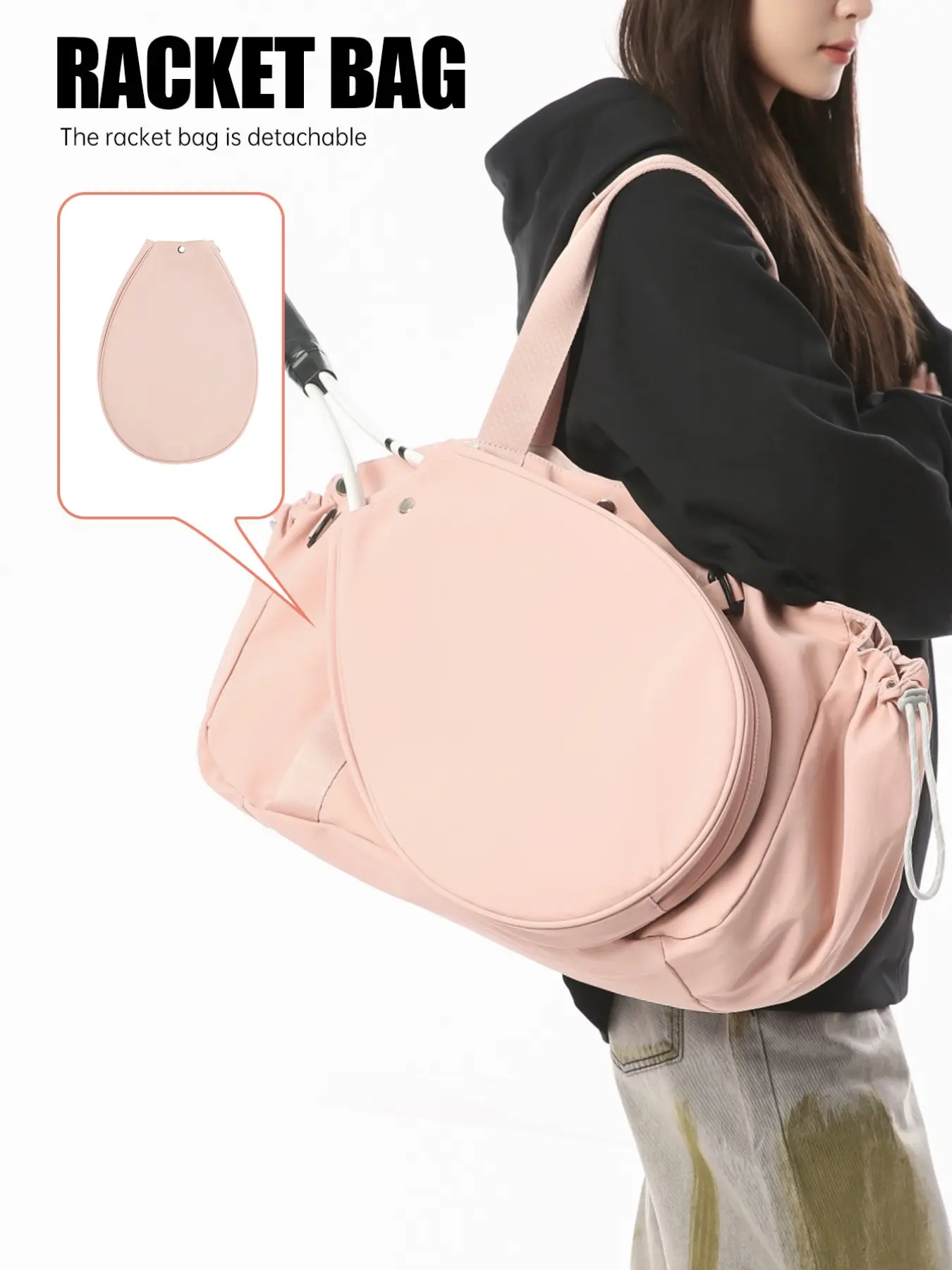 Women's Tennis Backpack Badminton Backpack, Multifunctional Convertible Backpack to Chest Bag, Lightweight Commuter Crossbody Bag with Shoe Compartment