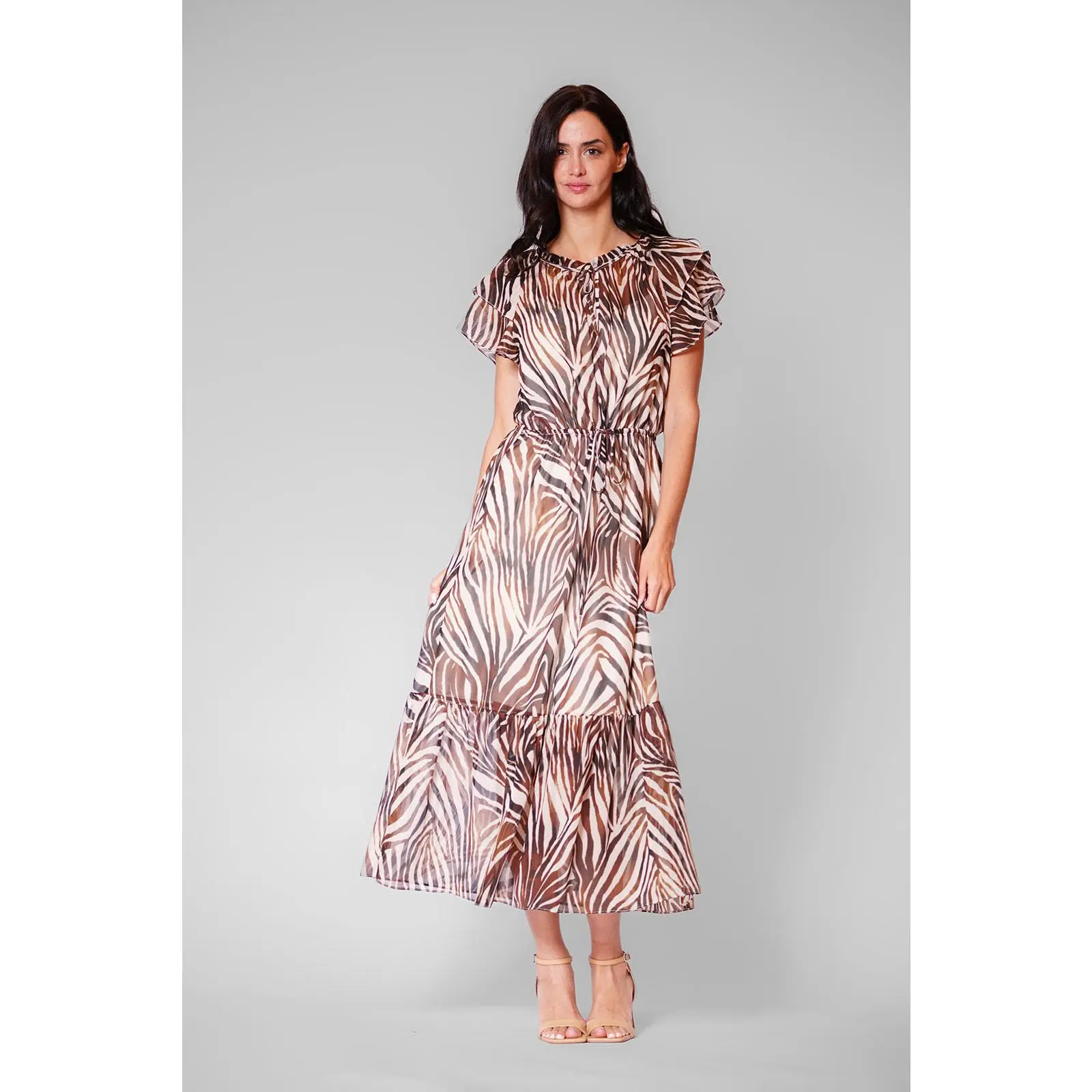 MIDI LEGNTH DRESS W FLUTTER SLVS