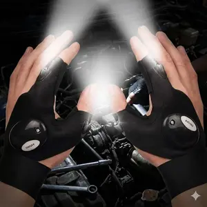 LED Touch Control Gloves with Adjustable Brightness, Waterproof Slip-Resistant for Outdoor Running Fishing Camping, Portable Emergency Repair Light for Car Maintenance, Reflective Safety Gear for Night Hunting Adventure