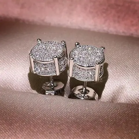 SummerVibes Full  Diamond Hip Hop Men's Stud Earrings Zircon Micro-setting Color Separation Electroplating Round Earrings Women
