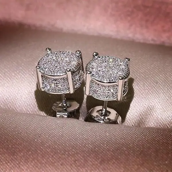SummerVibes Full Diamond Hip Hop Men's Stud Earrings Zircon Micro-setting Color Separation Electroplating Round Earrings Women