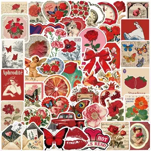 50PCS Retro Red Aesthetic Graffiti Stickers Guitar Notebook Luggage DIY Waterproof Stickers Sticker Packs