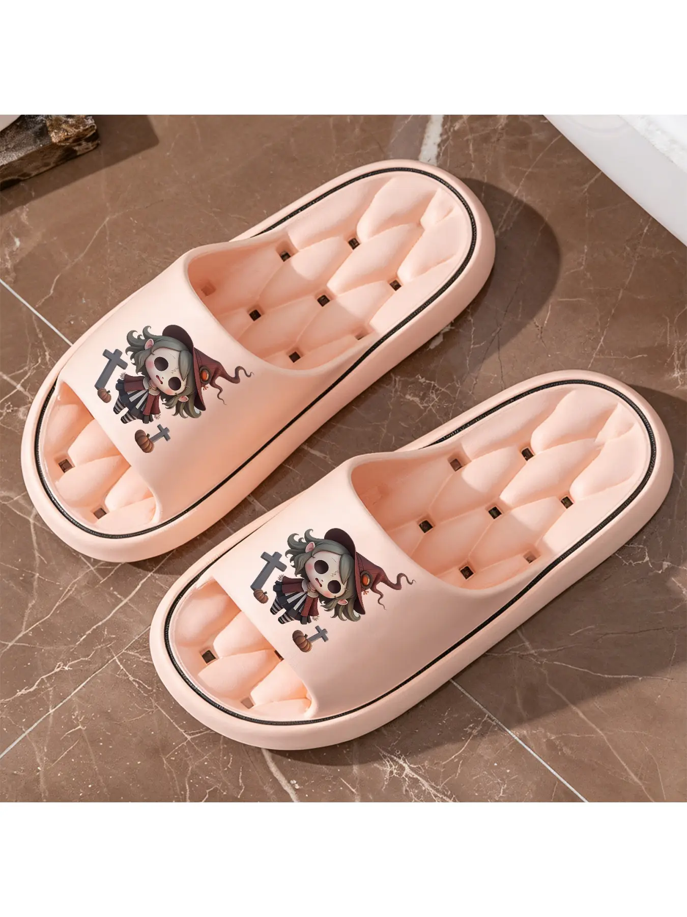 Halloween Limited Dark Cute Little Witch Slippers, Cemetery Pumpkin Theme Q Version Doll Print Home Slippers, Soft Sole Non-slip Indoor And Outdoor Wear Slippers, Funny And Cute Style Festival Atmo