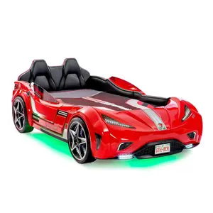 GTS EV Red Twin-Size Race Car Bed with Remote, LED Ambient Lights, Upholstered Headboard & Interior