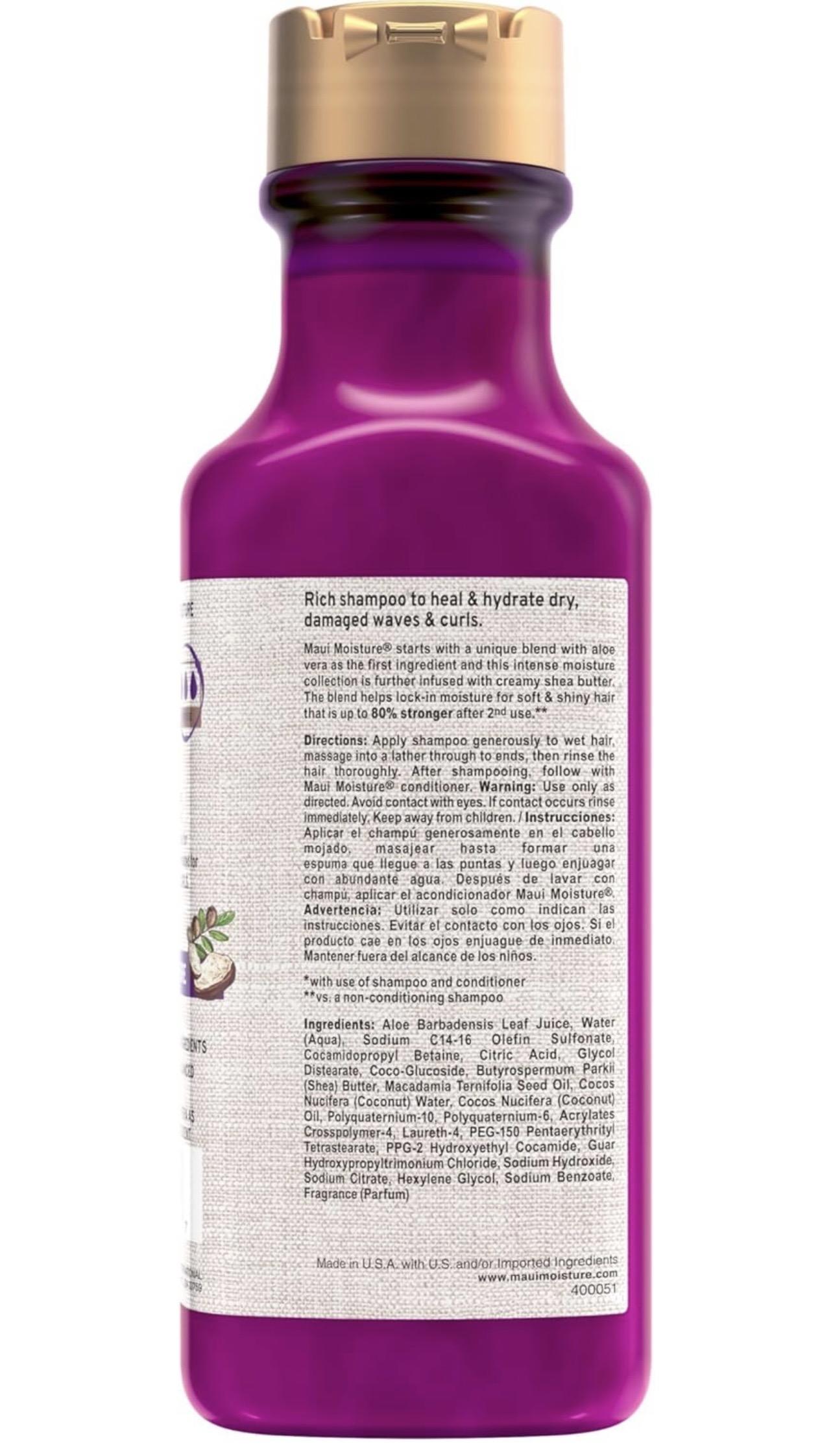 Maui Moisture Heal & Hydrate + Shea Butter Shampoo for Tight Curly Hair, Coconut & Macademia Oils, 13 fl oz