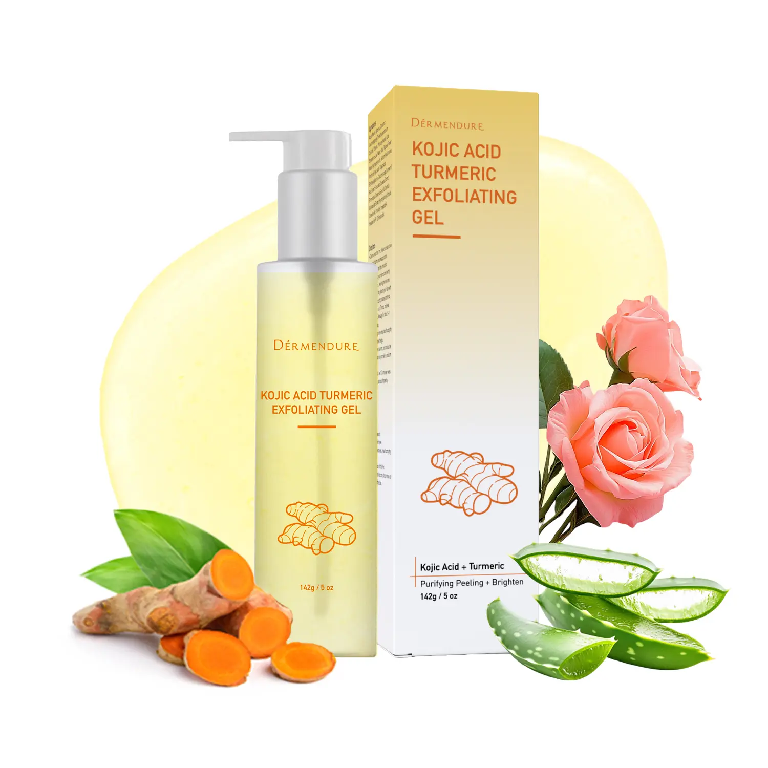 Turmeric Kojic Acid Face Exfoliating Gel Peel Shot– Dead Skin Remover for Face & Body, Underarms, Knees, Skin Brightening, 142g/5oz