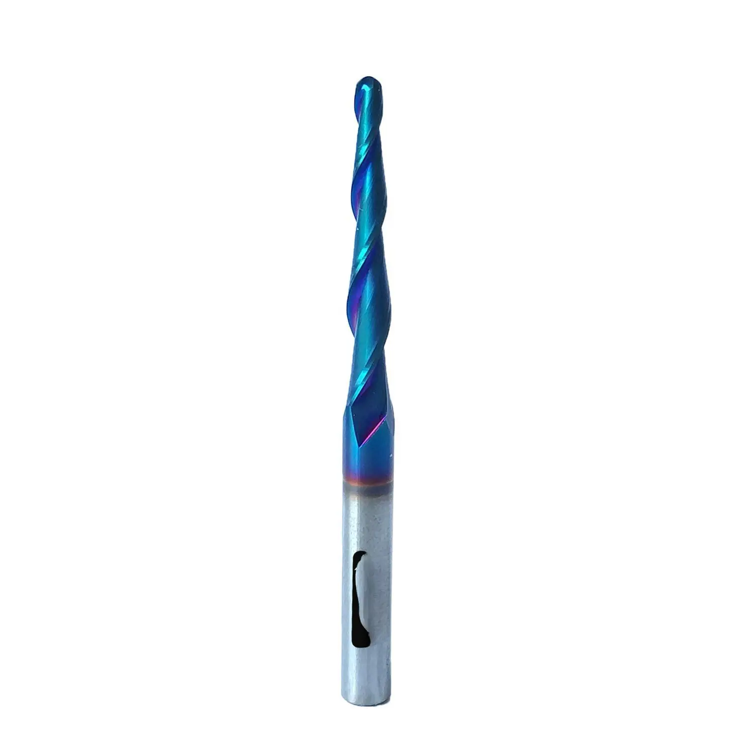 BRB224 Milling Cutters 2 Flutes Ball Nose Solid Carbide Up Cut CNC Spiral Bits NACO Coated 2D  Carving Router Bit 2.4Deg with 1/8 Inch  Dia, 1/8" CD X 1-1/2"CL X 1/4" SD X 3" OL