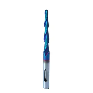 BRB224 Milling Cutters 2 Flutes Ball Nose Solid Carbide Up Cut CNC Spiral Bits NACO Coated 2D  Carving Router Bit 2.4Deg with 1/8 Inch  Dia, 1/8" CD X 1-1/2"CL X 1/4" SD X 3" OL