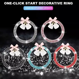 Car one-key start decorative ring with double gemstone，Auto Interior Accessories，Car Decorations，Car Start Button Cover，Car Interior Trim