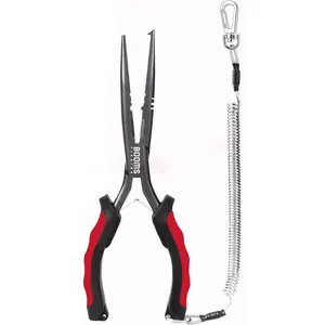 F03 Needle Nose Fishing Pliers, 9" Fisherman's Pliers, Long Nose Hook Remover, Saltwater Resistant Fishing Gear, Red