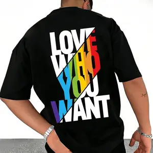 Love Who You Want Rainbow Print T-Shirt, LGBTQ+ Self-Love Pride Tee Shirt TOP