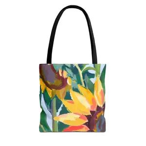 Sunflower Full Print Medium Tote Bag - Durable Polyester Material with Multiple Handle Colors elegant handbag casual handbag