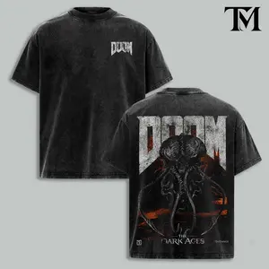 Doom The Dark Ages Acid Wash Tee, Vintage Heavyweight Oversized Graphic Shirt, Doom Slayer Merchandise, Retro Gaming Streetwear, Doom Eternal Fans Gift, Gothic Horror Gaming Apparel, Dark Fantasy Menwear.