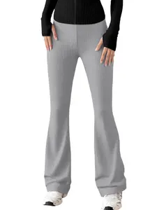 Women's Solid High Waist Flare Leg Pants, Casual Comfy Knitting Bottoms for Daily Wear, Ladies Bottoms for All Seasons