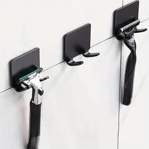 Adhesive Razor Holder & Towel Hook, 1 No Drill Wall Mounted Bathroom Organizer Set, No Drilling for Tile Mirror Door, Plastic Razor Rack Towel Hanger for Bathroom Storage