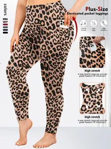Women's Plus Size High Waist Tight-Fitting Pants, Leopard Print Leggings, Non-Transparent, High Elasticity, Yoga, Sports, Casual Fashion for All Seasons, Fitness Pants