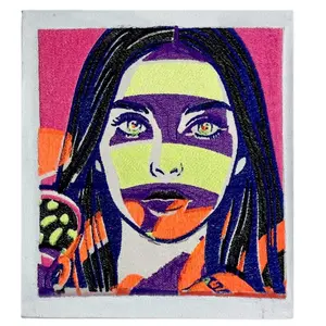 Neon Gaze Hand-Embroidered Canvas Art 12x12 Pop Art Graphic Portrait with Bold Colors and Unique Texture for Modern Gallery Wall Decor Artwork Artistic Decoration