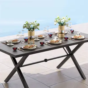 Kullavik Outdoor Dining Iron Longboard X-Leg Table Large Size 78.7"×35.4"×28.7" for 6-8 person,  with 1.5-inch Parasol Hole,All-Weather Resistant Patio Table for Backyard/ Garden Party