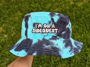 Embroidered Tie Dye Bucket Hat - Rave Accessories - I'm On A Sidequest  Rave Ensemble Music Festival Ensemble  EDM Gift Festival Hat Raver Hat