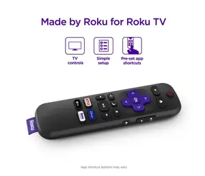 Roku TV Remote Control - Simple Setup & App Shortcuts - Compatible with Roku TV models ONLY - Black
