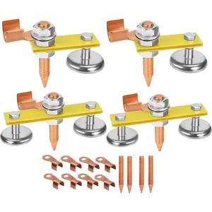 Upgrade Welding Magnetic Ground Clamp Strong Magnetism, Magnetic Welding Ground Head Support Ground Clamp Tools, Copper Tail Welding Accessories 4 Conductive Rods 8 Stability Clamps