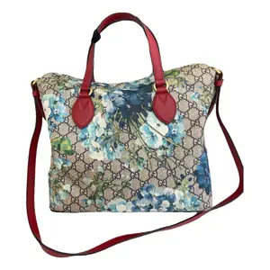 Pre-owned GUCCI canvas Shoulder Bags Floral Monogram Tote Bag Red Leather Handles