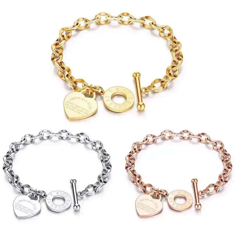 Letter & Heart Design Bracelet, Elegant Jewelry Bracelet, Fashionable Jewelry for Women for Party, Daily Clothing Decor, Trendy All-match & Exquisite Jewelry for Birthday Gift
