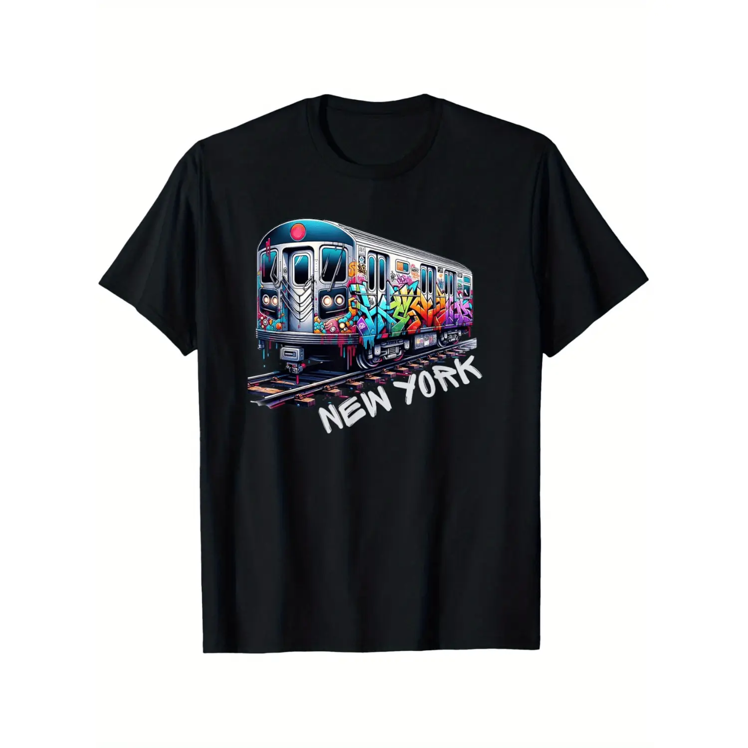 Vintage NYC Subway Graffiti Style Heavyweight T Shirt For Men And Women Black Crewneck Short Sleeve