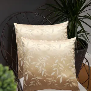 Beige Silk Pillow Throws Set of 2, 18x18 Inch Decorative Handmade Pillow Cases for Farmhouse Decor, Sofa, Couch Cushion, Indoor/Outdoor, Floral Pattern, Handmade Quality