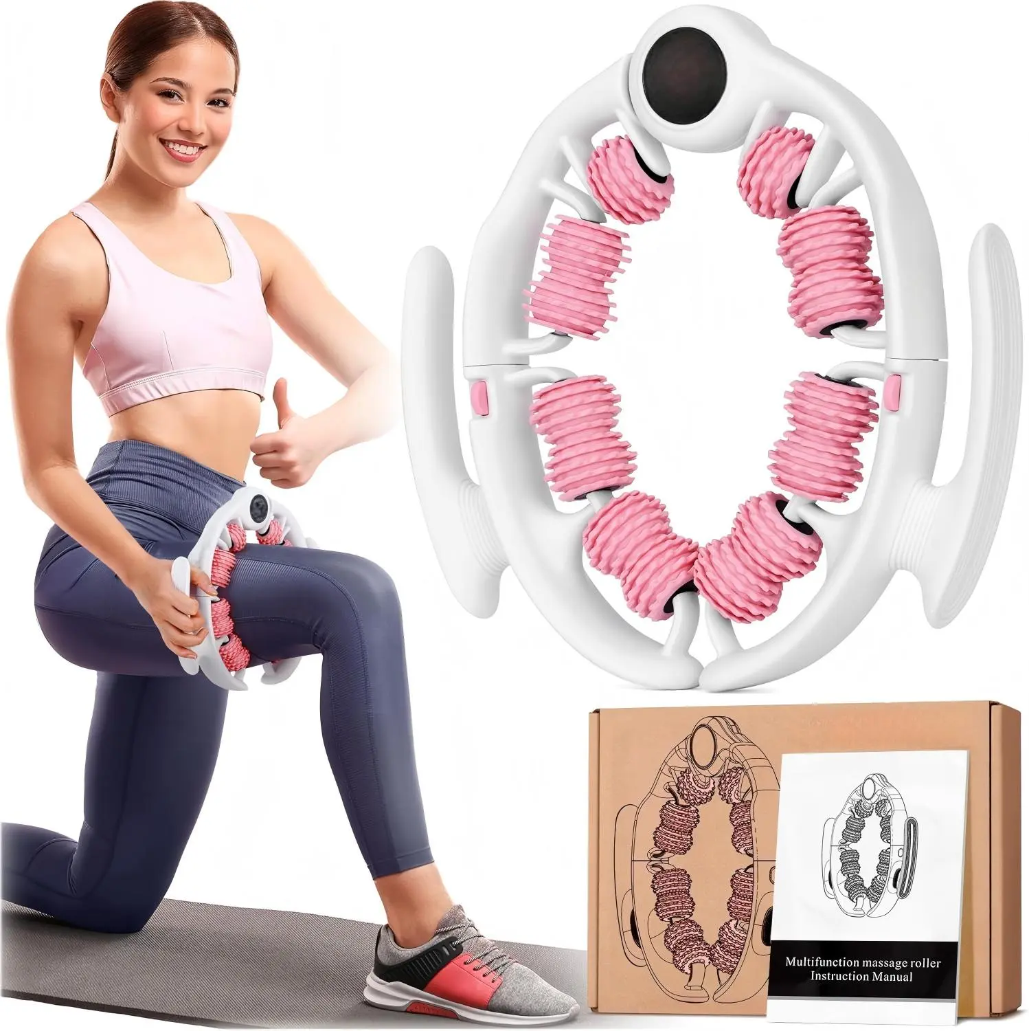 【Summer Win】360° Deep Tissue Massage Roller,Push-Pull Roller Release Tool,Trigger Point Roller,Muscle Recovery Equipment,Body Contouring Roller,Exercise Recovery Accessory,Athletic,Device for Legs,Waist,Glutes,Home Gym Fitness Equipment(pink),girl gifts s
