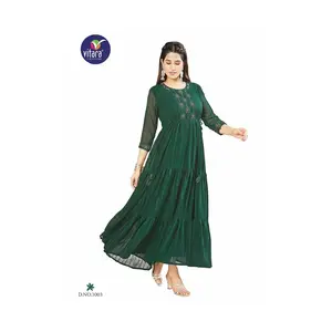 Model- vitara Emerald Tiered Anarkali/Maxi Dress – Embroidered Yoke