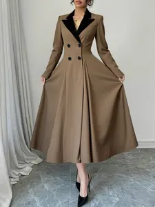 Women's Hoco Dress French Style Elegant Chic Fall Winter Colorblock Long Sleeve Long Gown, Business Casual Formal Party, Fitted Minimalist Design