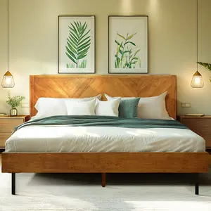 Alander Deluxe Platform Bed Frame - Solid Rubber Wood, Mocha Finish, Intricate Carvings, LVL Slat Support, 5-Year Warranty, Easy Assembly