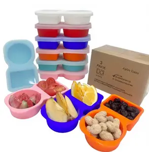 3pcs Silicone Snack Containers with Lid Leakproof Dipping Containers with 2 Compartments Reusable Snack Pack Containers Portion Control Condiment Container Kitchen