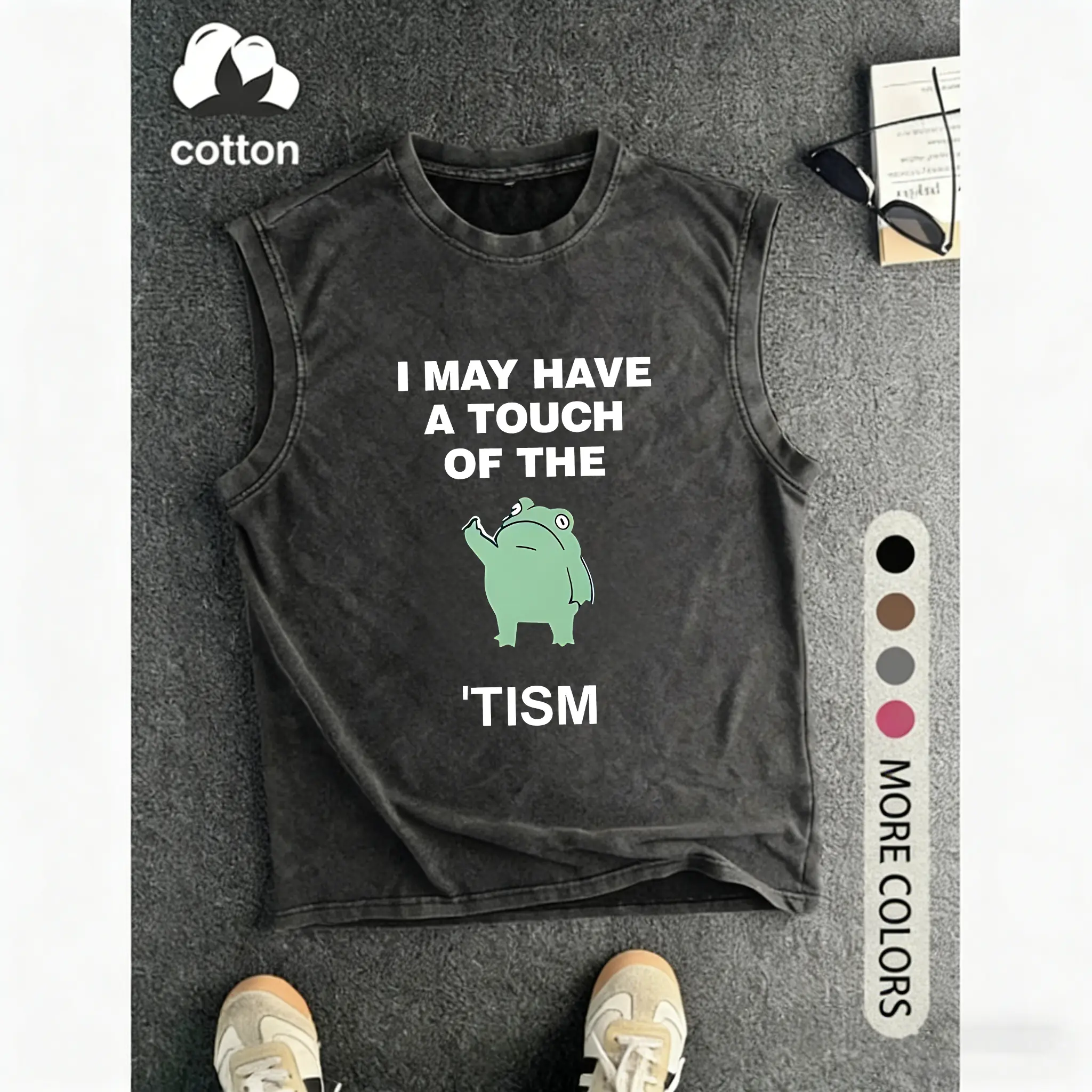 Funny Touch of Tism Graphic Vest Autism Meme Soft Washed Cotton Retro Streetwear Casual Tank Top for Men
