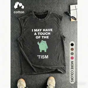 Funny Touch of Tism Graphic Vest Autism Meme Soft Washed Cotton Retro Streetwear Casual Tank Top for Men